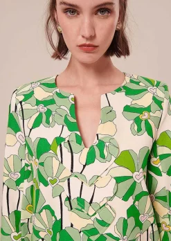 TARA JARMON Rhea Green Floral Printed Dress Hot