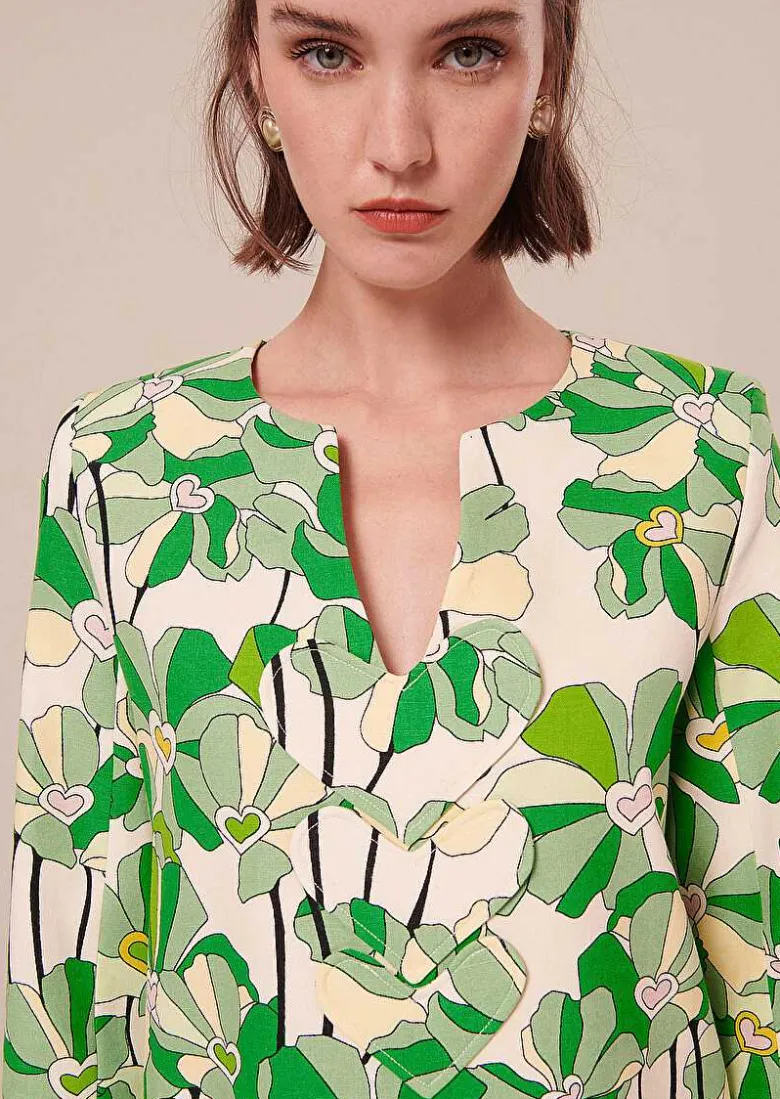TARA JARMON Rhea Green Floral Printed Dress Hot