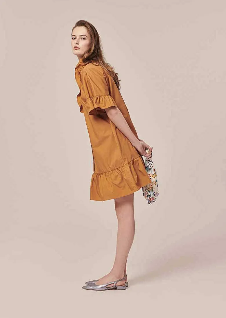 TARA JARMON Ripoline Brown Crisp Poplin Dress Best Sale