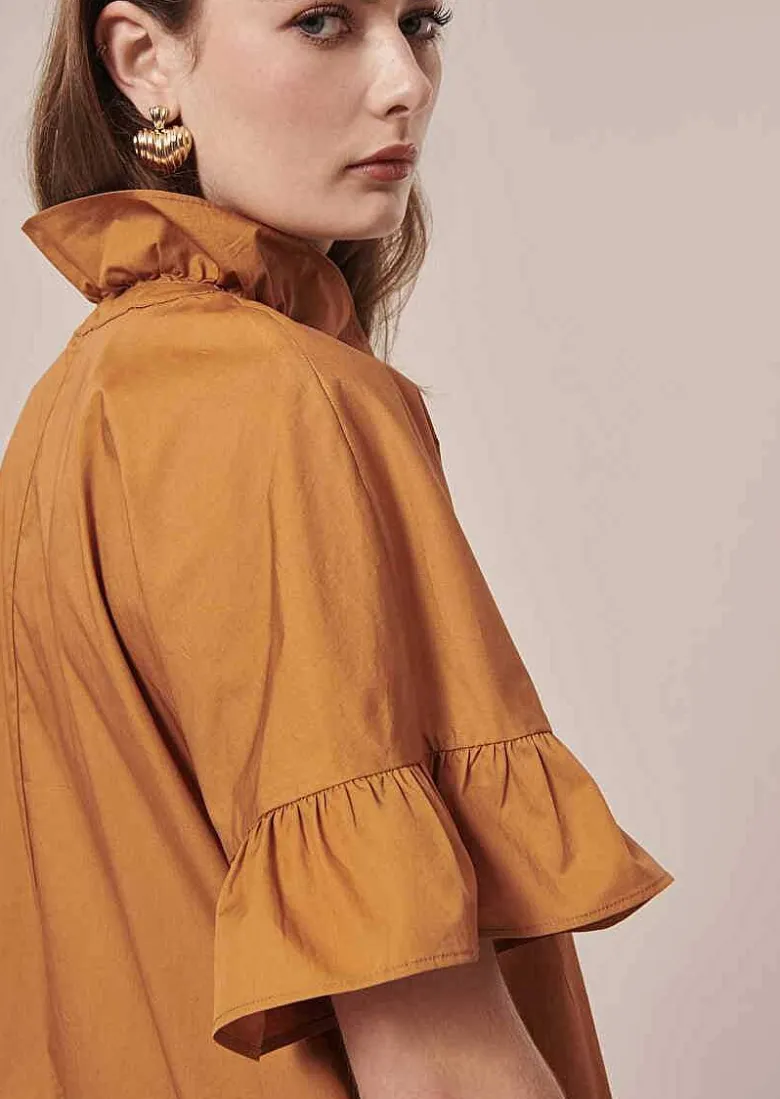 TARA JARMON Ripoline Brown Crisp Poplin Dress Best Sale
