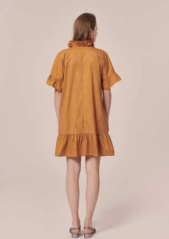 TARA JARMON Ripoline Brown Crisp Poplin Dress Best Sale