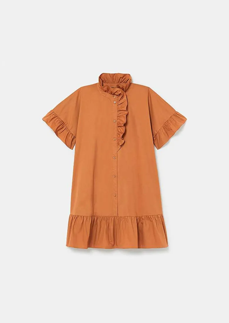 TARA JARMON Ripoline Brown Crisp Poplin Dress Best Sale