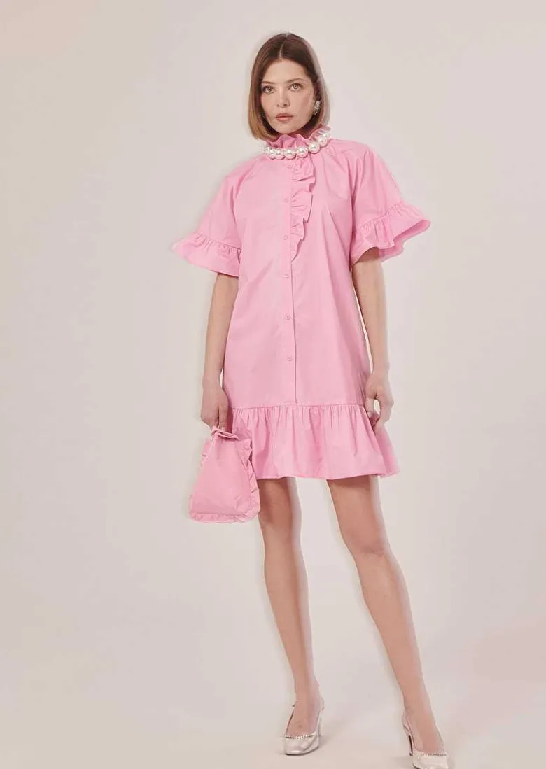 TARA JARMON Ripoline Pink Poplin Dress Online