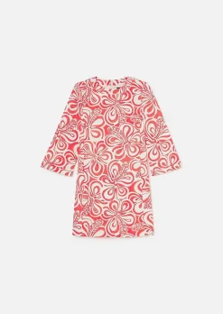 TARA JARMON Rivanna Ecru With Coral Graphic Design Cotton Dress Discount