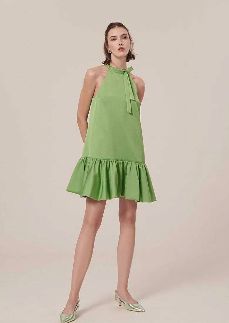 TARA JARMON Riviera Green Satin Dress Fashion