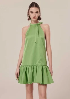 TARA JARMON Riviera Green Satin Dress Fashion