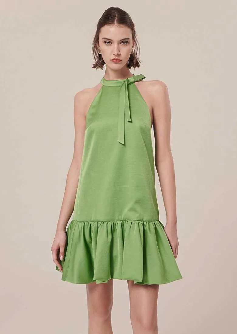 TARA JARMON Riviera Green Satin Dress Fashion