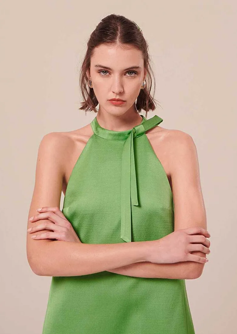 TARA JARMON Riviera Green Satin Dress Fashion