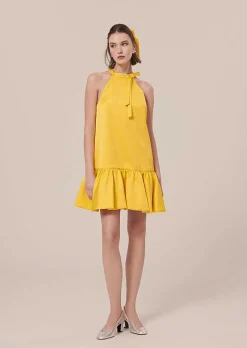 TARA JARMON Riviera Yellow Satin Dress Hot
