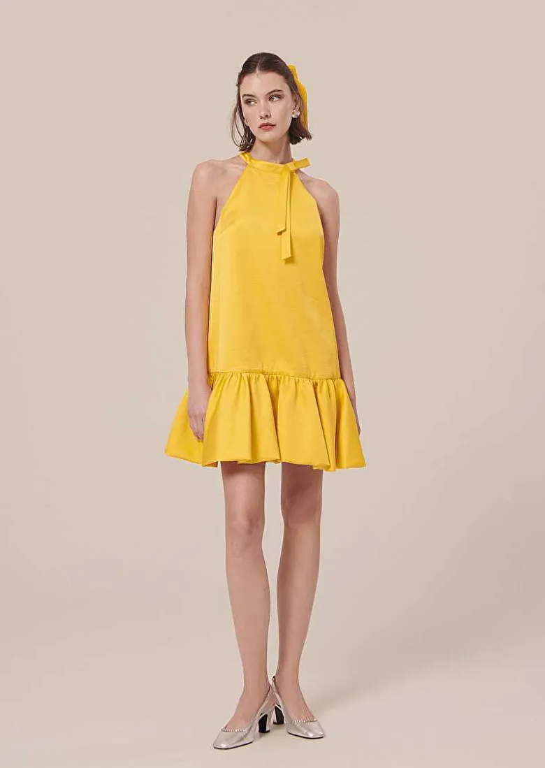 TARA JARMON Riviera Yellow Satin Dress Hot