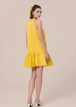 TARA JARMON Riviera Yellow Satin Dress Hot