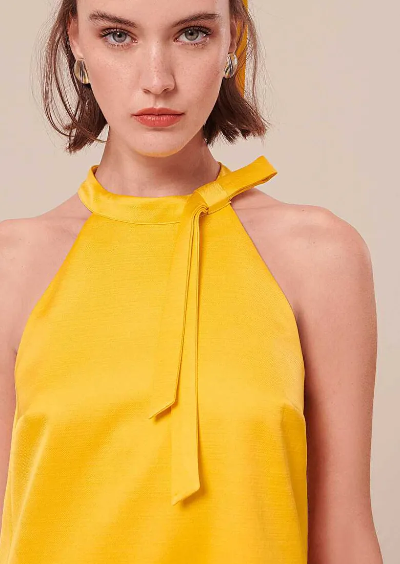 TARA JARMON Riviera Yellow Satin Dress Hot