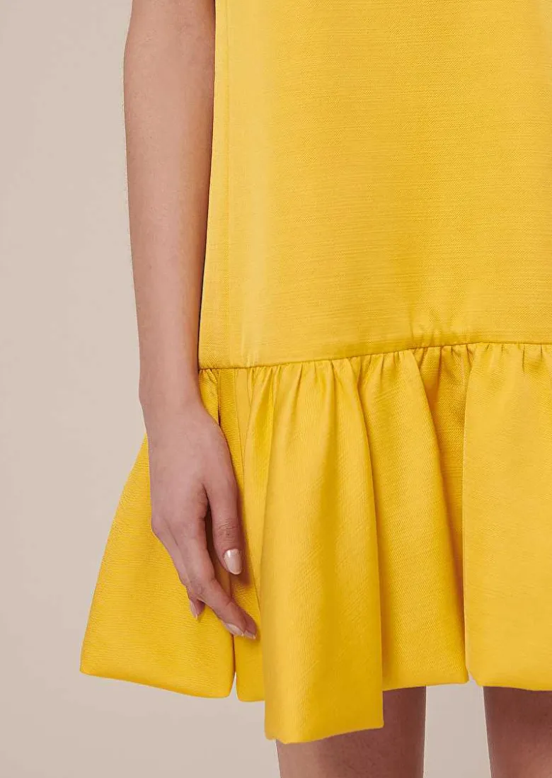 TARA JARMON Riviera Yellow Satin Dress Hot
