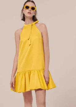 TARA JARMON Riviera Yellow Satin Dress Hot