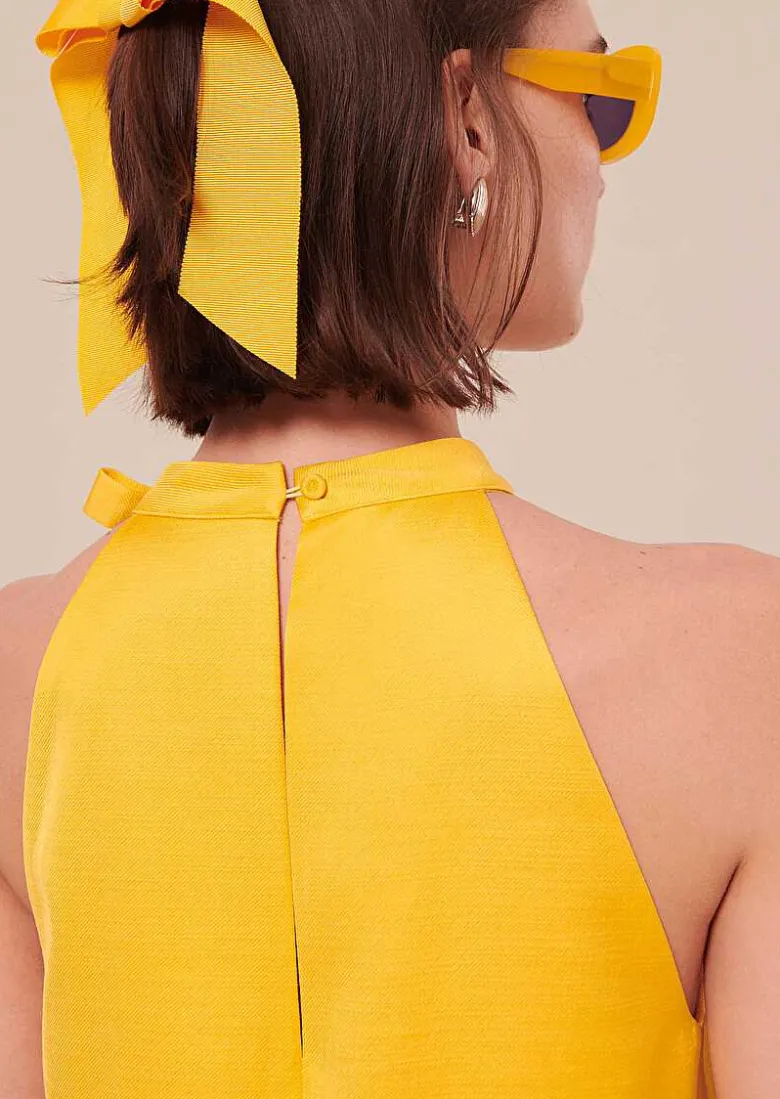 TARA JARMON Riviera Yellow Satin Dress Hot