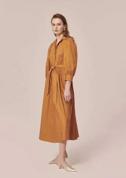TARA JARMON Rivoltine Brown Crisp Poplin Dress Hot