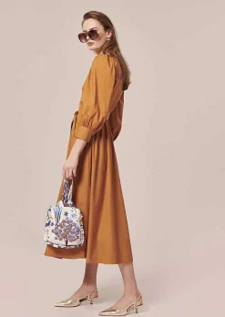 TARA JARMON Rivoltine Brown Crisp Poplin Dress Hot