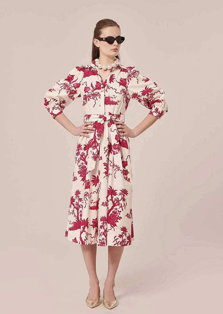 TARA JARMON Rivoltine Ecru Floral Printed Dress Clearance
