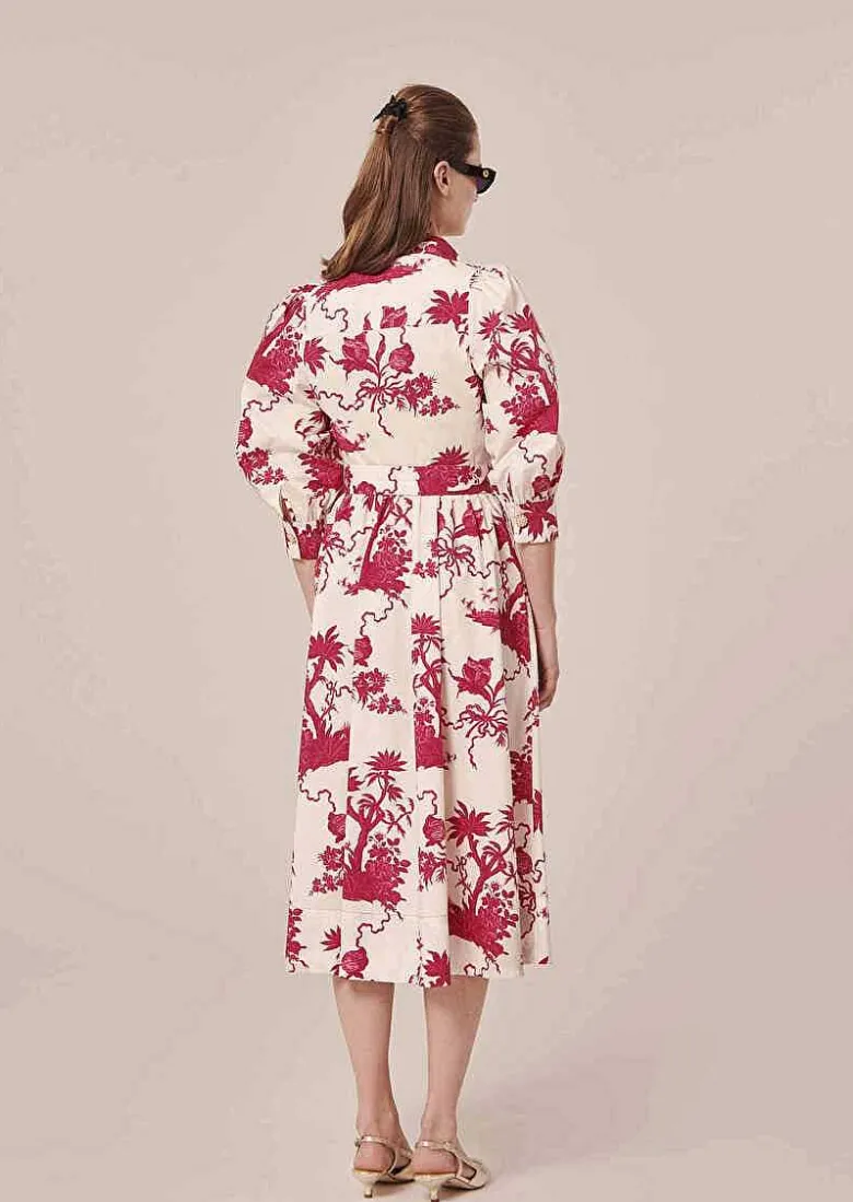 TARA JARMON Rivoltine Ecru Floral Printed Dress Clearance