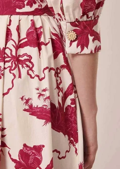 TARA JARMON Rivoltine Ecru Floral Printed Dress Clearance