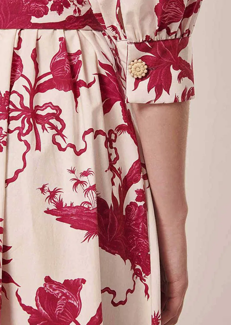 TARA JARMON Rivoltine Ecru Floral Printed Dress Clearance