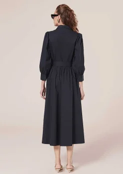 TARA JARMON Rivoltine Midnight Blue Poplin Dress Best Sale