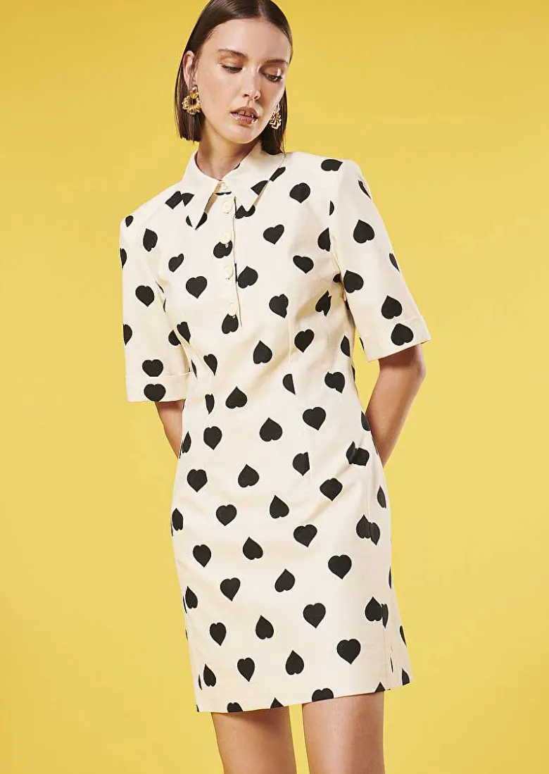 TARA JARMON Robin Ecru With Black Polka Hearts Dress Flash Sale