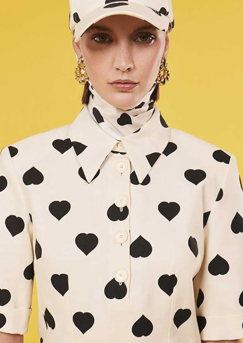 TARA JARMON Robin Ecru With Black Polka Hearts Dress Flash Sale