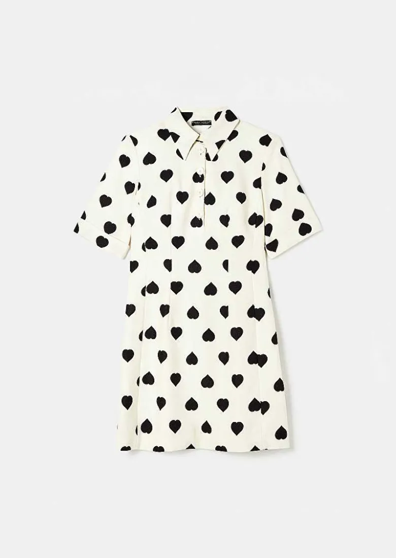 TARA JARMON Robin Ecru With Black Polka Hearts Dress Flash Sale
