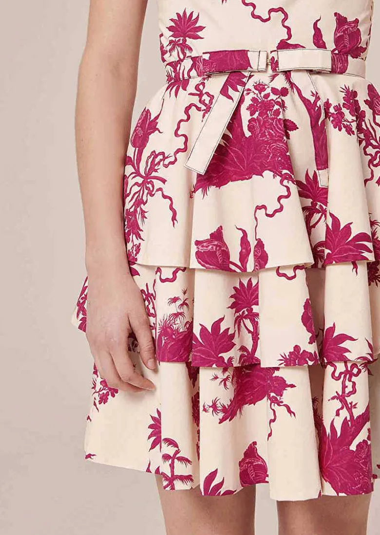 TARA JARMON Romanne Ecru Floral Printed Dress Clearance