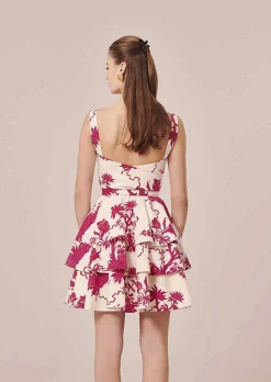 TARA JARMON Romanne Ecru Floral Printed Dress Clearance