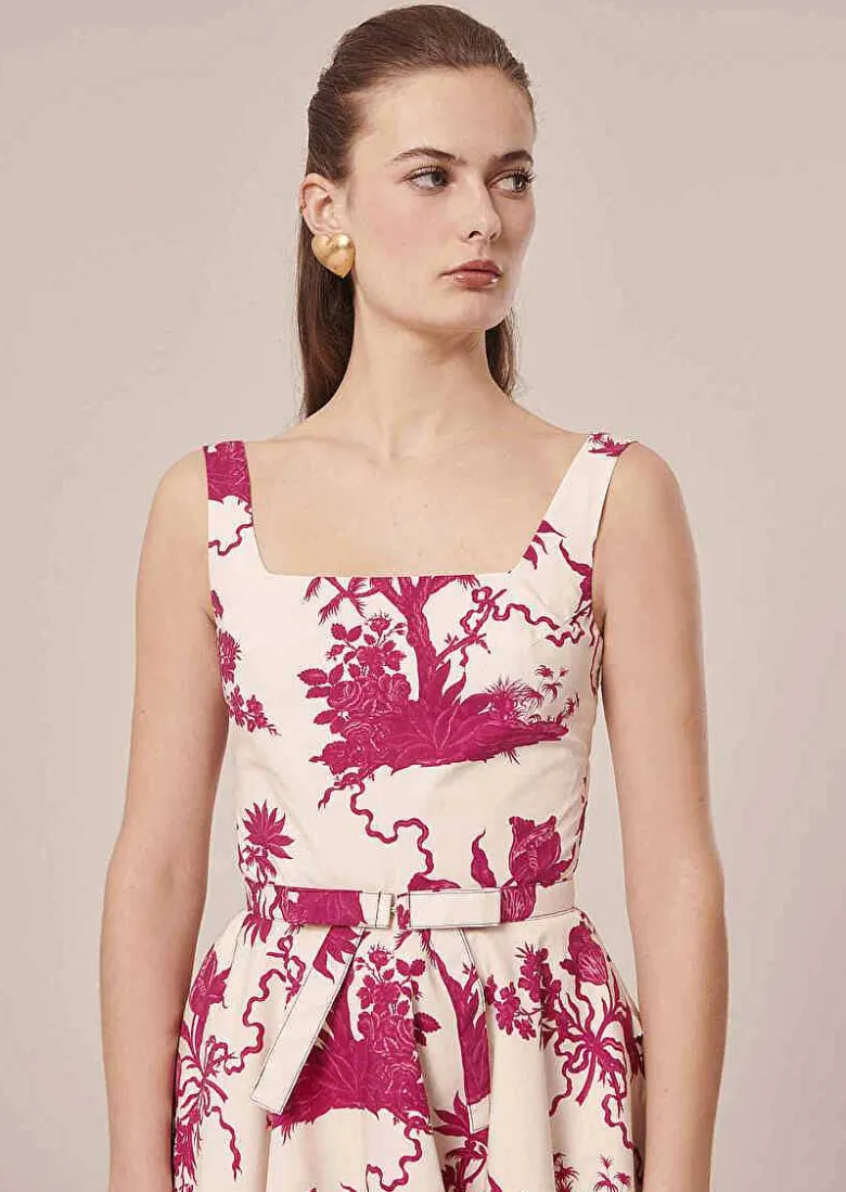 TARA JARMON Romanne Ecru Floral Printed Dress Clearance