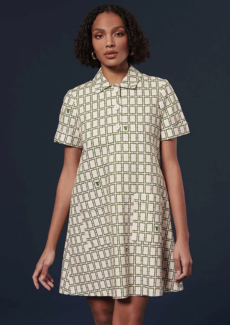 TARA JARMON Romarin Ecru With Green Graphic Design Dress Flash Sale