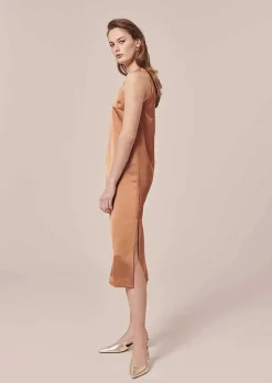 TARA JARMON Roselyne Brown Dess In Fluid Satin Cheap