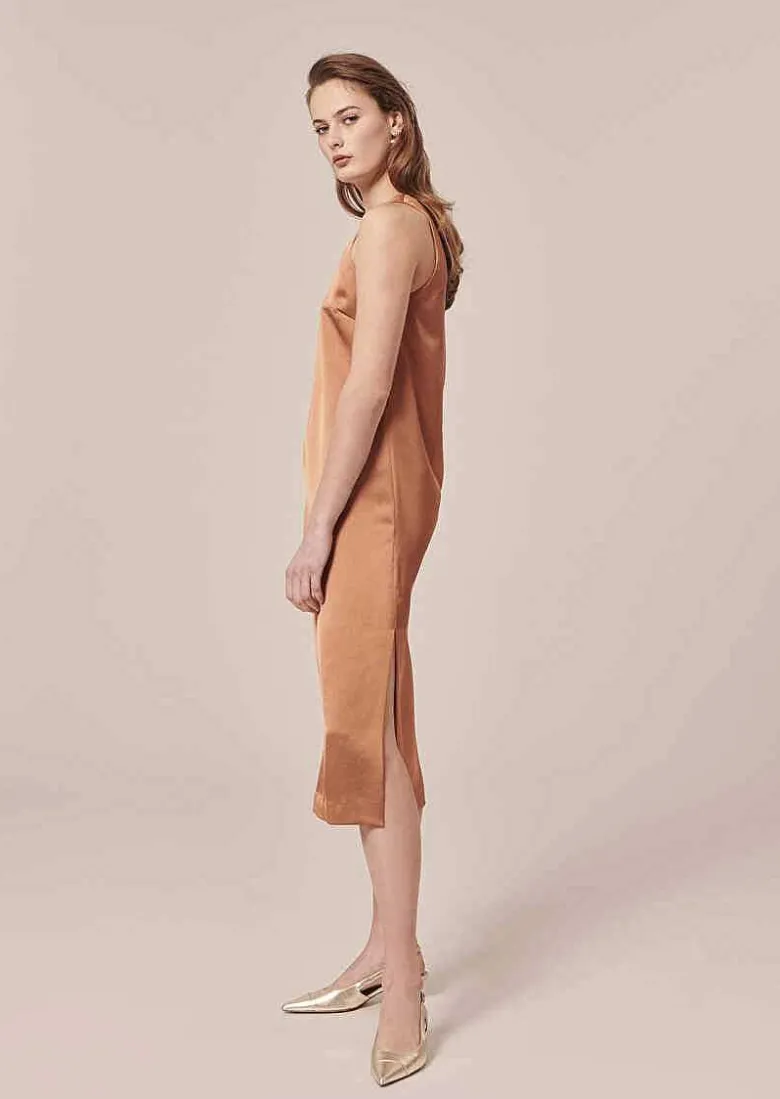 TARA JARMON Roselyne Brown Dess In Fluid Satin Cheap
