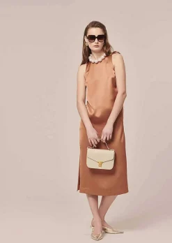 TARA JARMON Roselyne Brown Dess In Fluid Satin Cheap