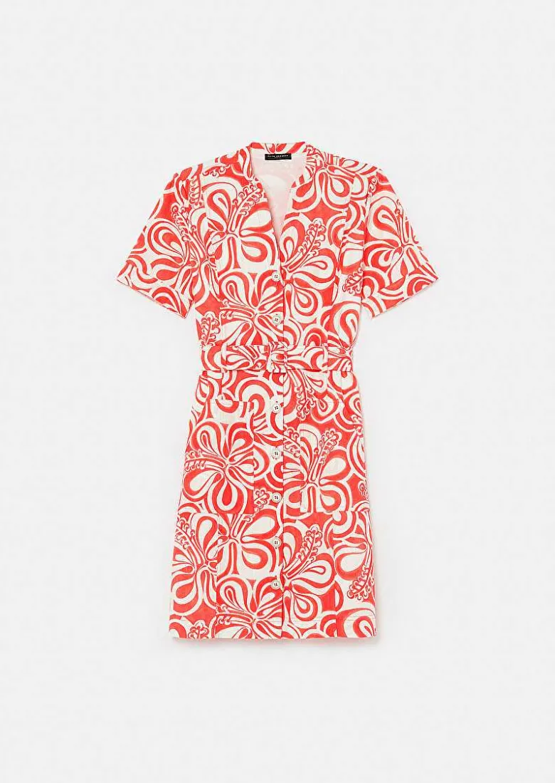 TARA JARMON Rosemarine Ecru With Coral Graphic Design Cotton Dress Online