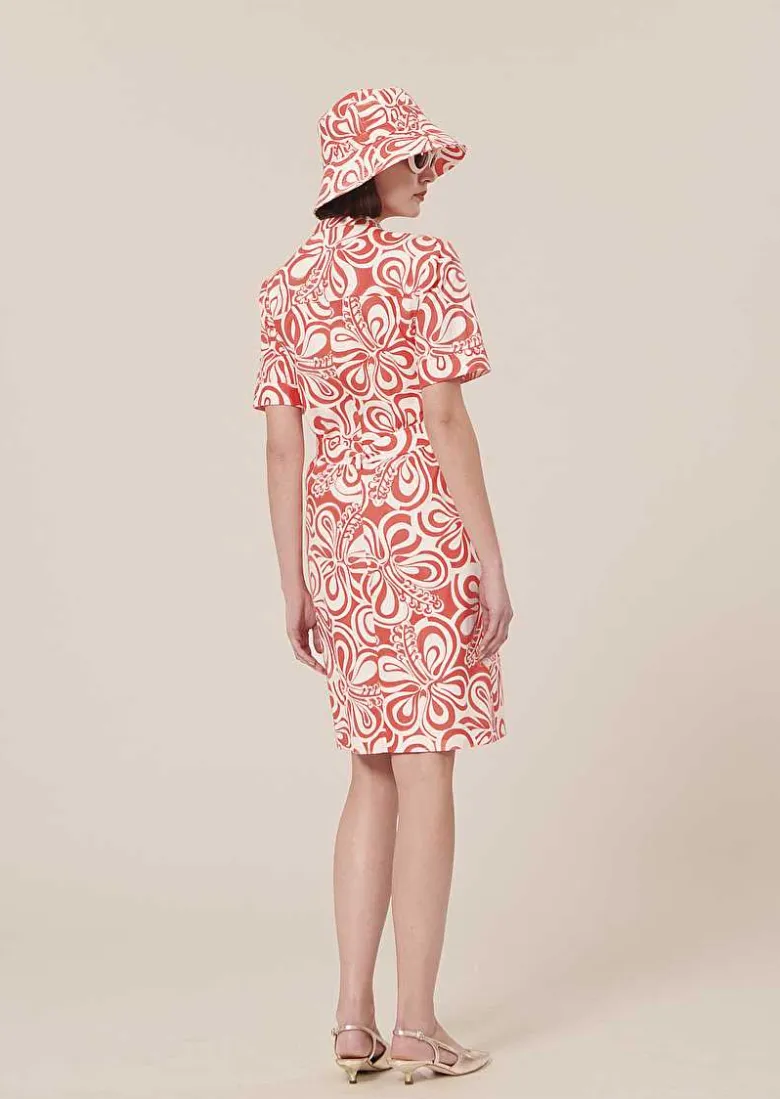 TARA JARMON Rosemarine Ecru With Coral Graphic Design Cotton Dress Online