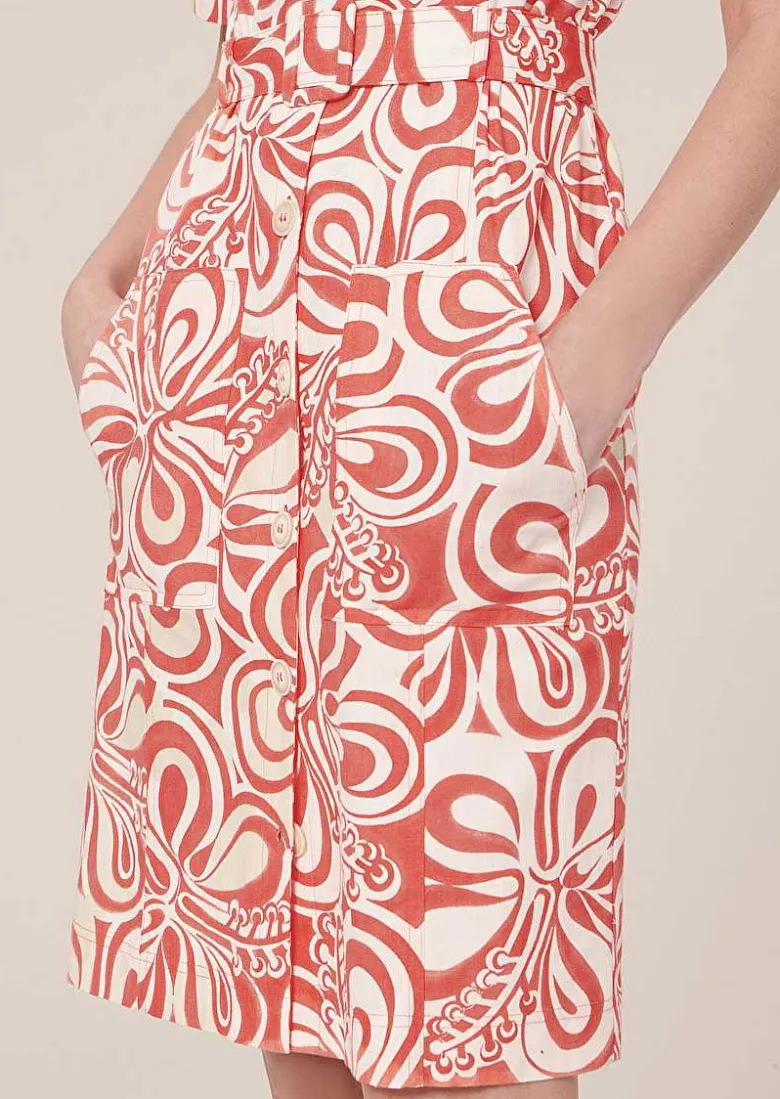 TARA JARMON Rosemarine Ecru With Coral Graphic Design Cotton Dress Online