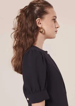 TARA JARMON Roucoule Midnight Blue Crepe Dress Store