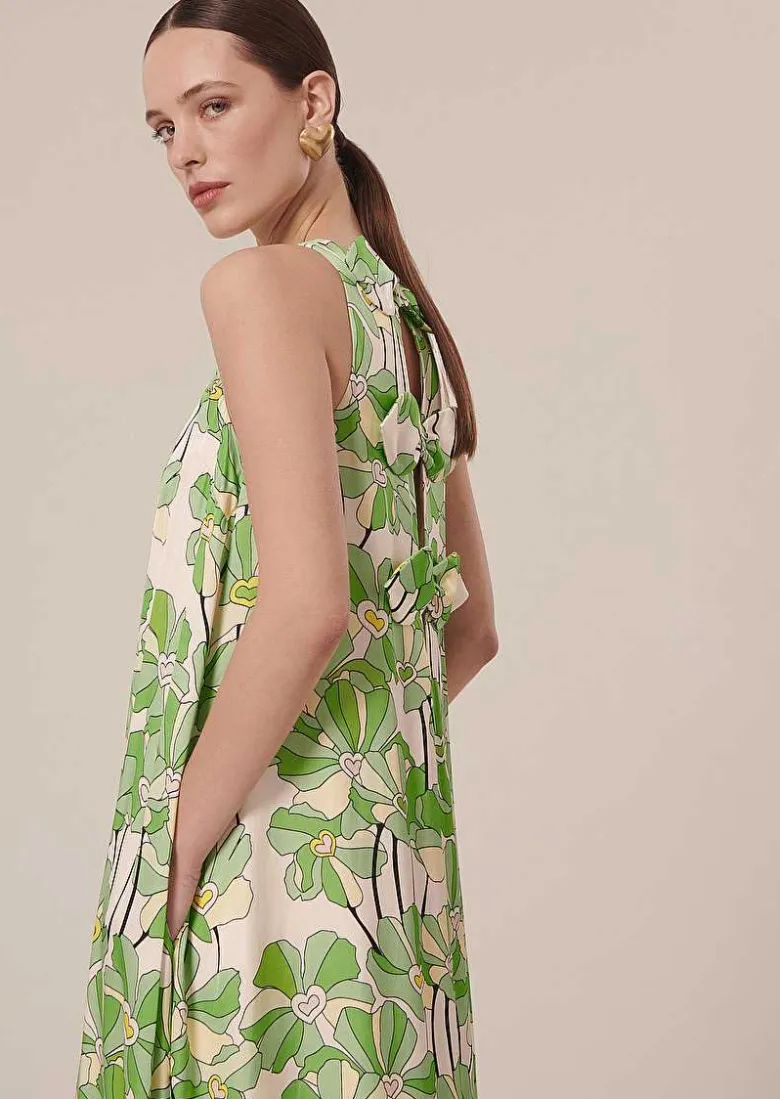 TARA JARMON Roxanne Green Floral Printed Dress Shop