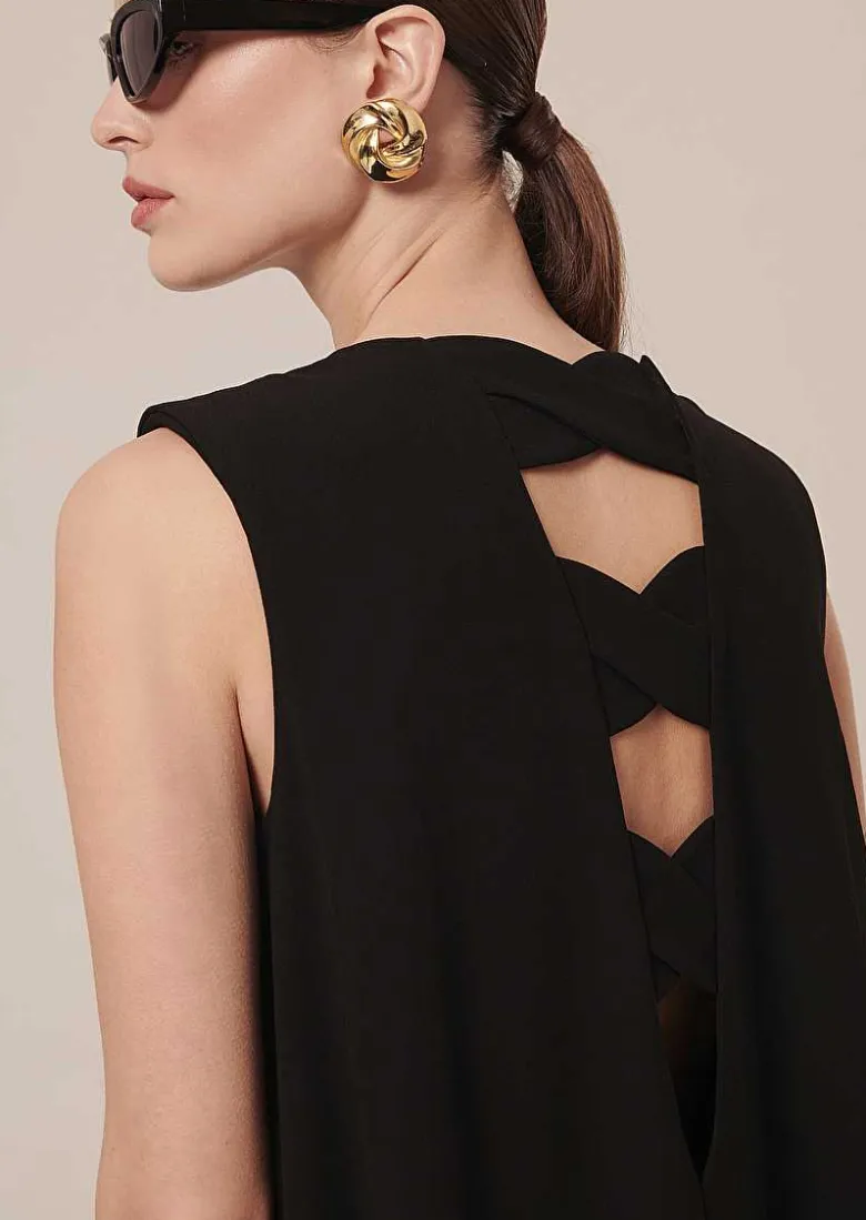 TARA JARMON Roxy Black Crepe Dress Outlet