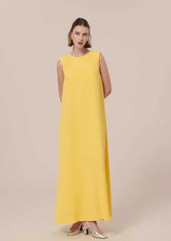 TARA JARMON Roxy Yellow Crepe Dress Flash Sale