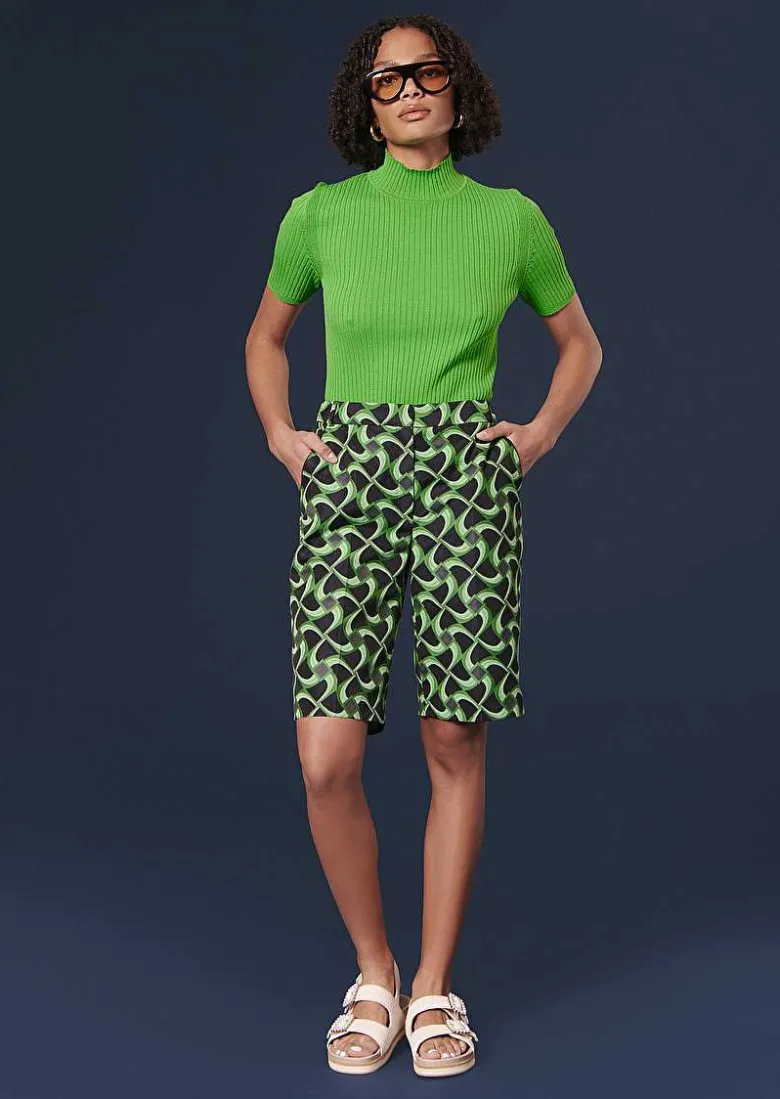 TARA JARMON Samuel Midnight Blue With Green Graphic Design Shorts Store