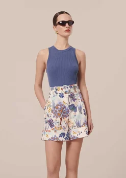 TARA JARMON Shelby Blue Floral Printed Cotton Shorts Shop