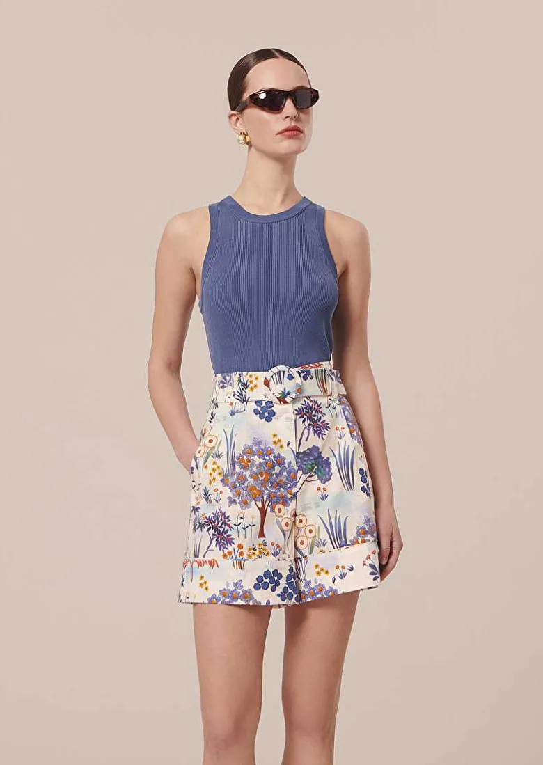 TARA JARMON Shelby Blue Floral Printed Cotton Shorts Shop