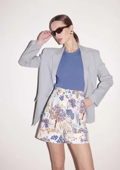 TARA JARMON Shelby Blue Floral Printed Cotton Shorts Shop