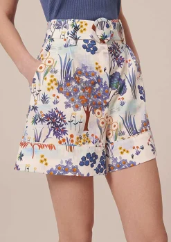 TARA JARMON Shelby Blue Floral Printed Cotton Shorts Shop