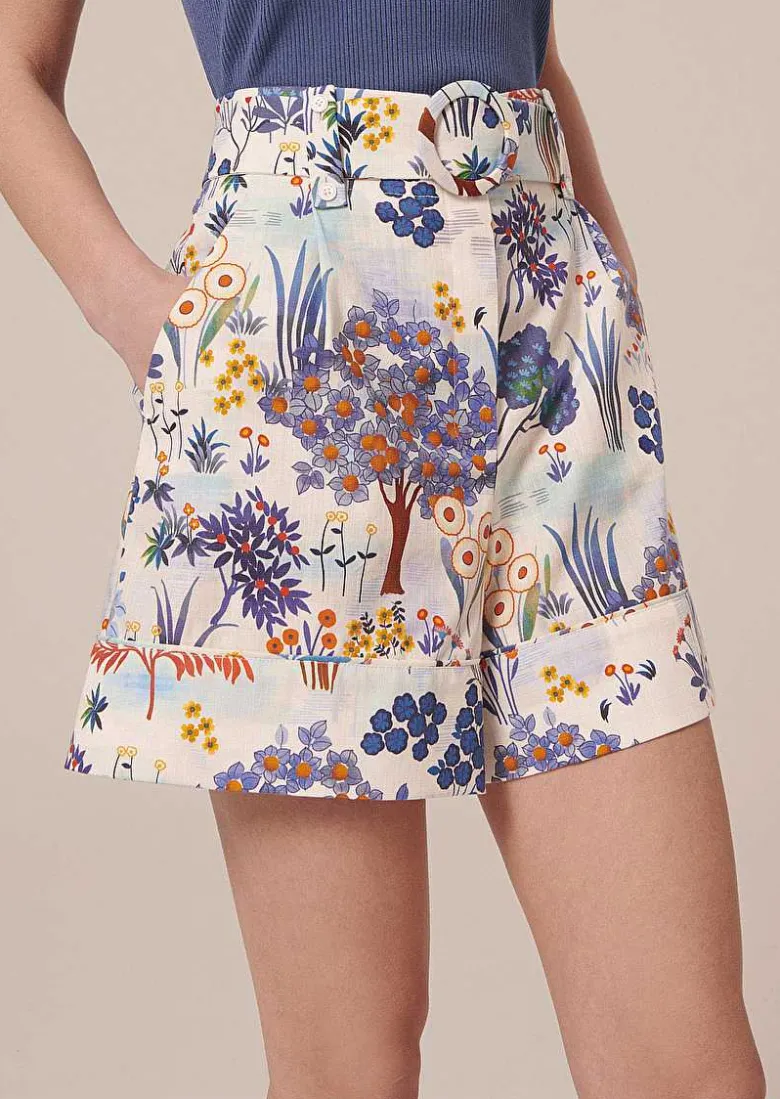 TARA JARMON Shelby Blue Floral Printed Cotton Shorts Shop