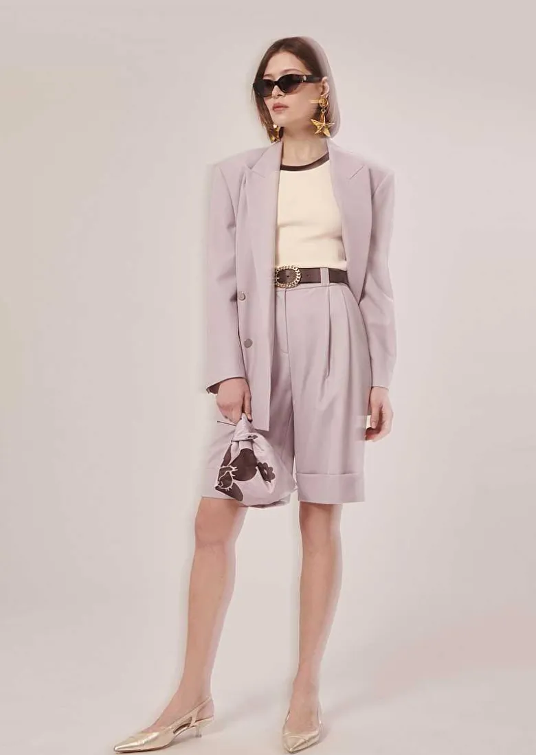 TARA JARMON Swan Purple Cold Wool Shorts Best